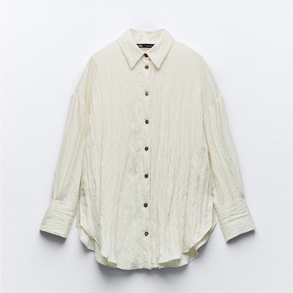 ZARA Wrinkle Effect Button-up Shirt, Size L